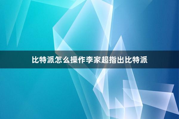 比特派怎么操作李家超指出比特派