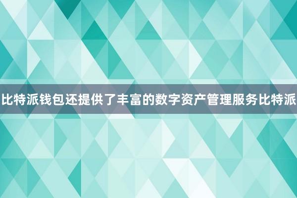 比特派钱包还提供了丰富的数字资产管理服务比特派